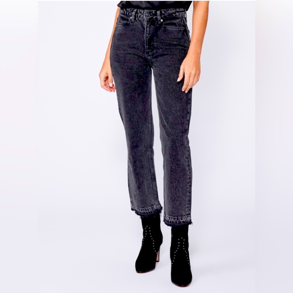 Paige “Sarah” straight leg ankle legnth deconstructed black denim jeans.Size 25.